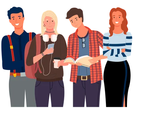 Diverse college student standing together  Illustration