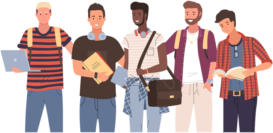 Diverse college student standing together  Illustration