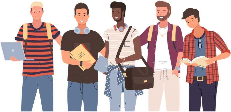 Diverse college student standing together  Illustration