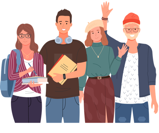 Diverse college student standing together  Illustration