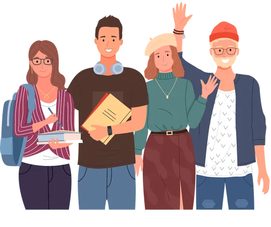 Diverse college student standing together  Illustration