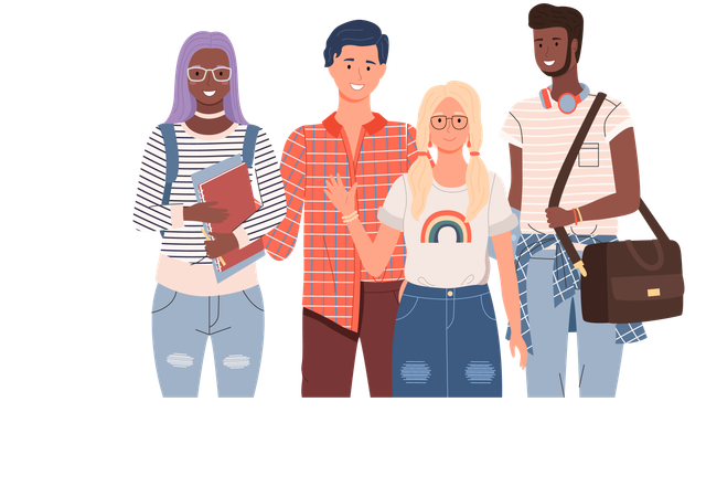 Diverse college student standing together  Illustration