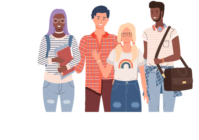 Diverse college student standing together  Illustration