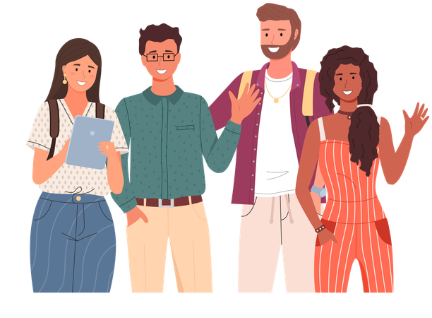 Diverse college student standing together  Illustration