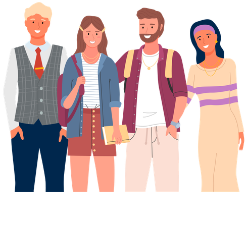 Diverse college student standing together  Illustration