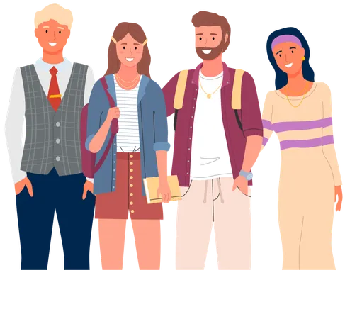 Diverse college student standing together  Illustration