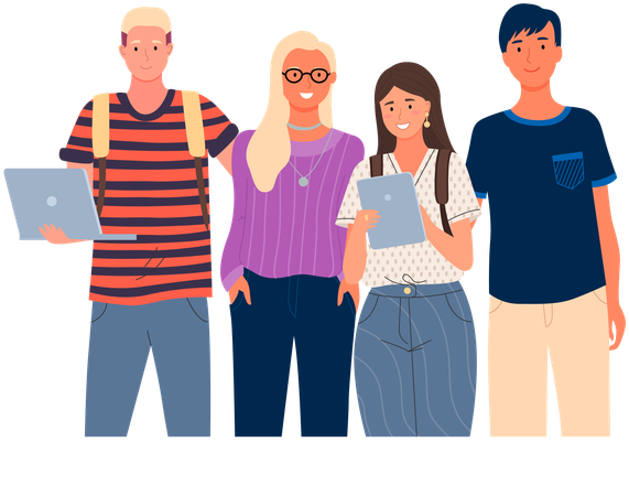Diverse college student standing together  Illustration