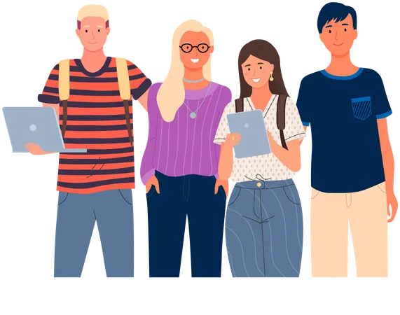 Diverse college student standing together  Illustration