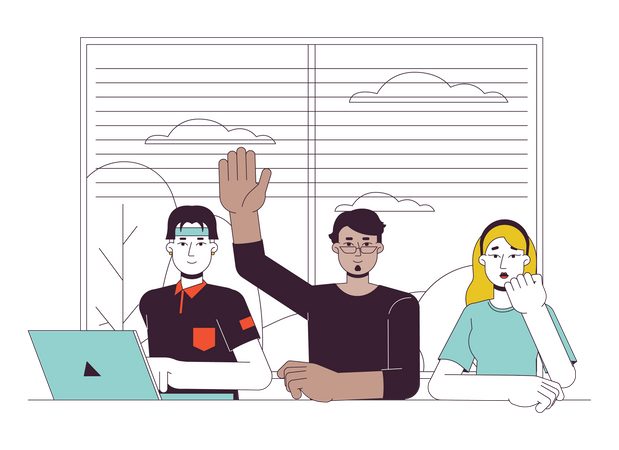 Diverse college students in classroom  Illustration