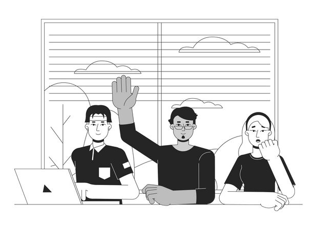 Diverse college students in classroom  Illustration