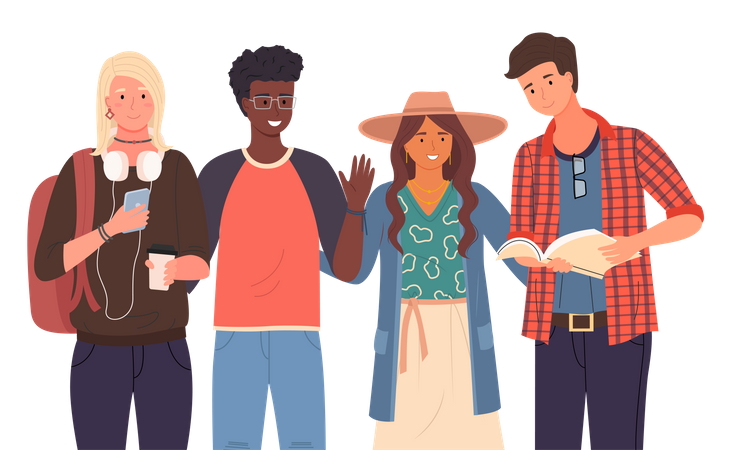 Diverse college students standing together Illustration