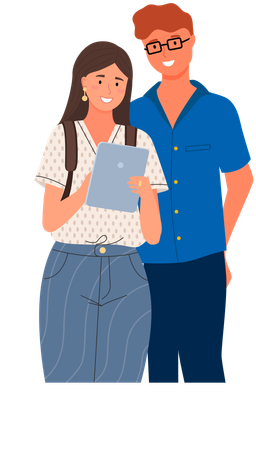 Diverse college, university students, schoolgirl and schoolboy with notebook and laptop studying  Illustration