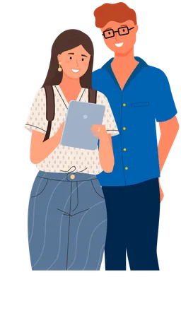 Diverse college, university students, schoolgirl and schoolboy with notebook and laptop studying  Illustration