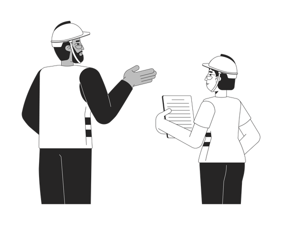 Diverse construction workers discussing projects  Illustration