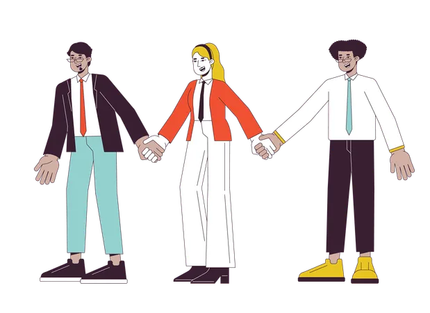 Diverse Corporate Employees Holding Hands Flat Line Color Vector Characters Editable Outline Full Body People On White Diverse Coworkers Simple Cartoon Spot Illustration For Web Graphic Design Illustration