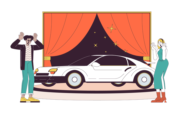 Diverse couple buying new car  Illustration