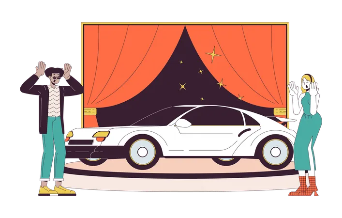 Diverse couple buying new car  Illustration