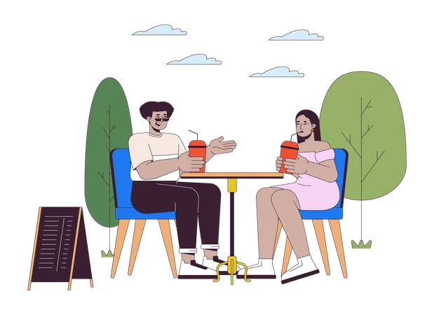 Diverse couple of plus sized people in cafe  Illustration