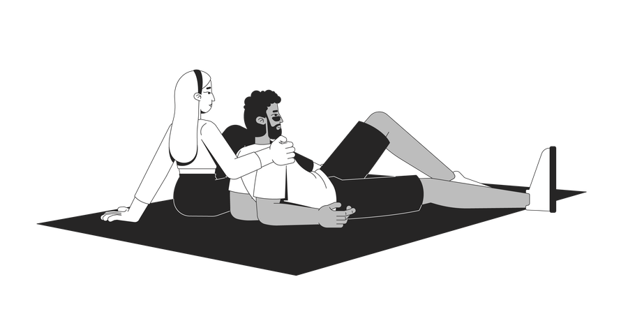Diverse couple relaxing on picnic blanket  Illustration