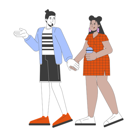 Diverse couple walking together  Illustration