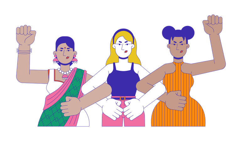 Diverse feminists protest  Illustration