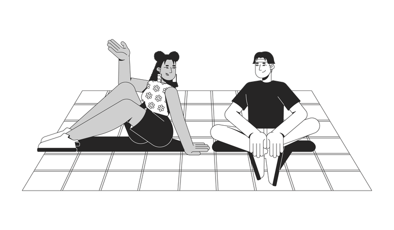 Diverse friends relaxing on picnic blanket  Illustration