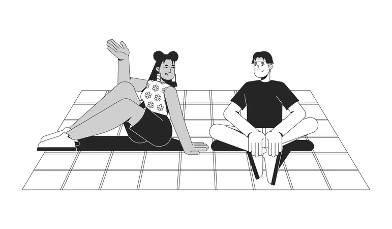 Diverse friends relaxing on picnic blanket  Illustration