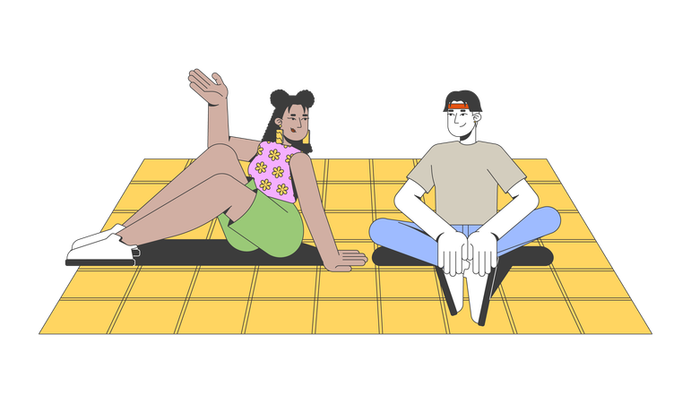 Diverse friends relaxing on picnic blanket  Illustration