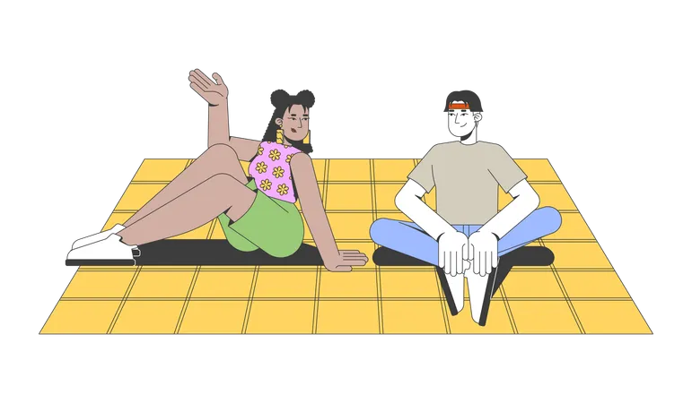 Diverse friends relaxing on picnic blanket  Illustration