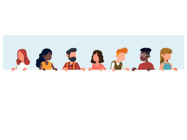 Diverse group of abstract people holding empty white horizontal banner Illustration