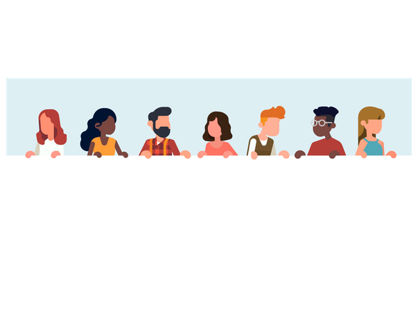 Diverse group of abstract people holding empty white horizontal banner  Illustration