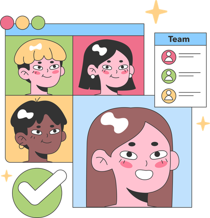 Diverse group of friends engages in online chat platform  Illustration