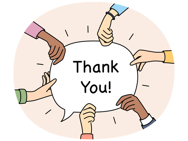 Diverse hands hold speech bubble with thank you  Illustration