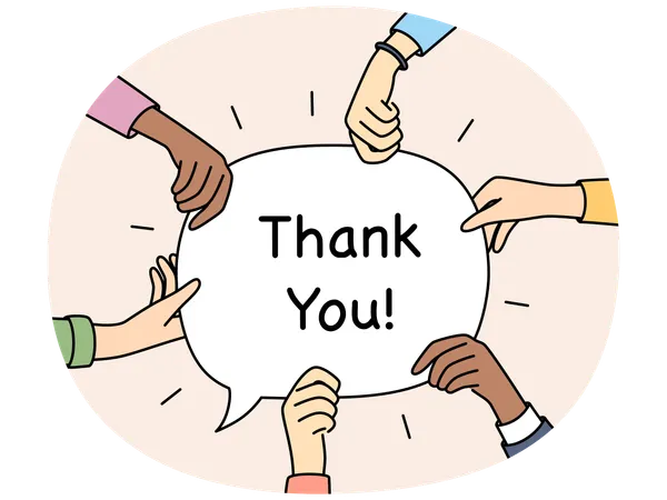 Diverse hands hold speech bubble with thank you  Illustration