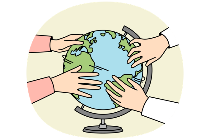 Diverse hands turning globe  Illustration