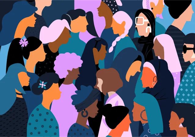 Diverse inclusion people of female crowd  Illustration