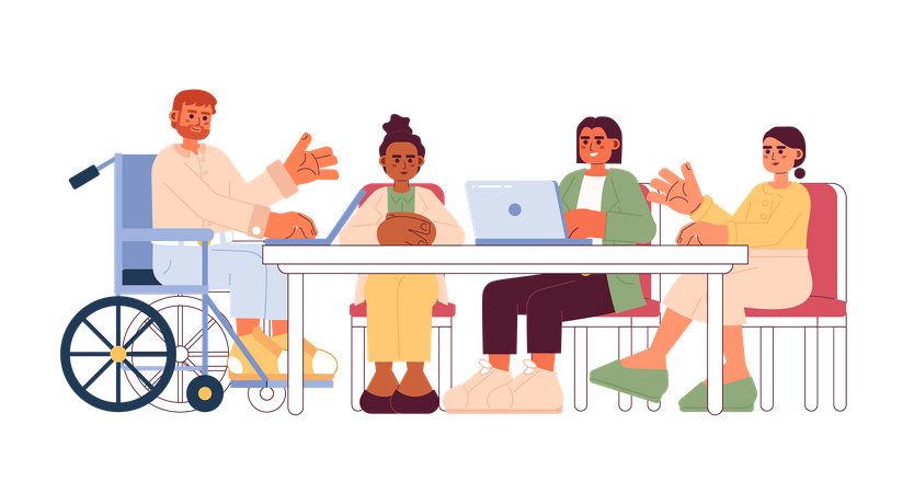 Diverse meeting work cartoon flat illustration  Illustration