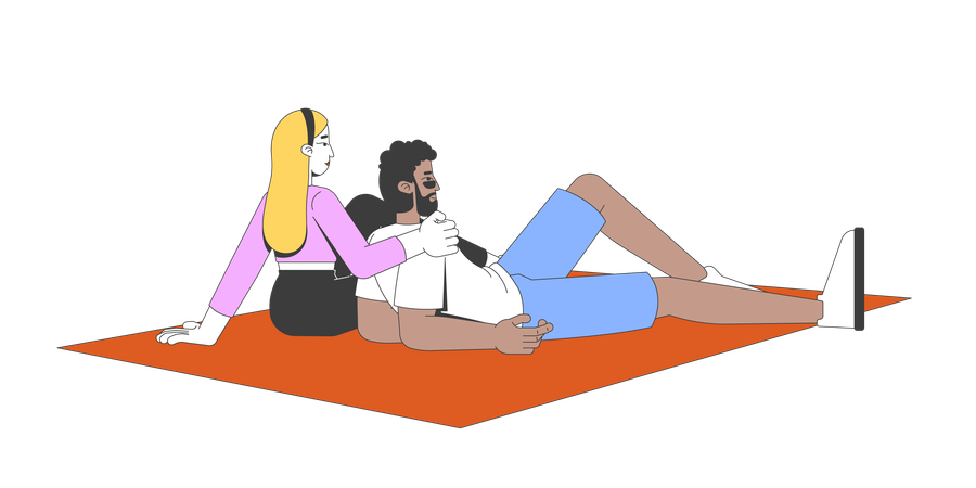 Vielfältiges Paar entspannt auf Picknickdecke  Illustration