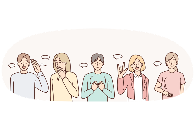 Diverse people communicate using sign language  Illustration