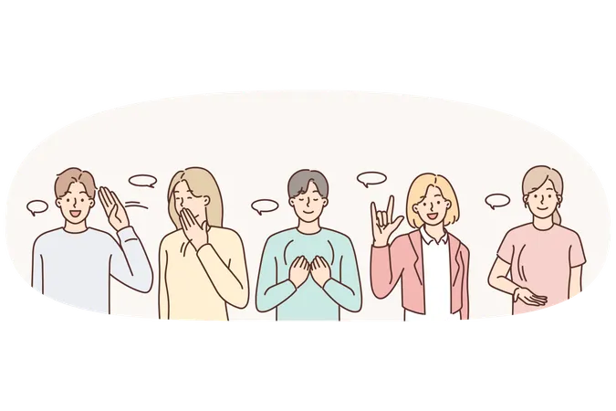 Diverse people communicate using sign language  Illustration