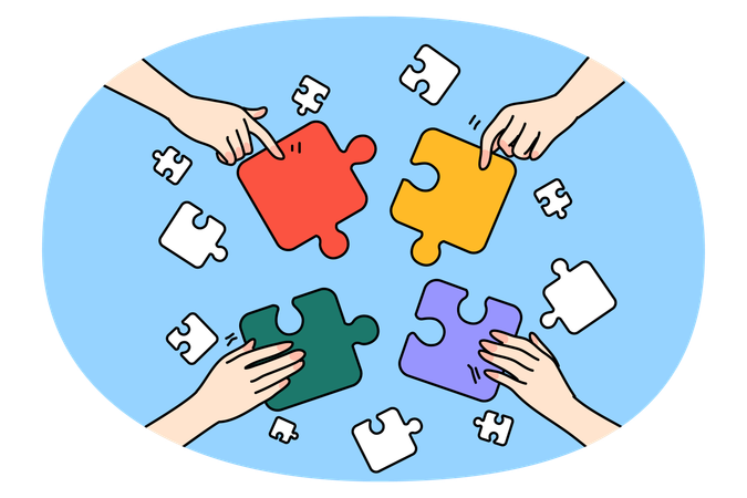 Diverse people connect jigsaw puzzles together  Illustration