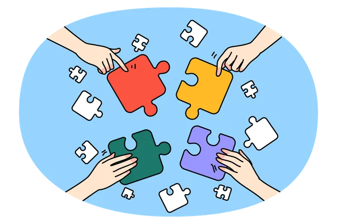 Diverse people connect jigsaw puzzles together  Illustration