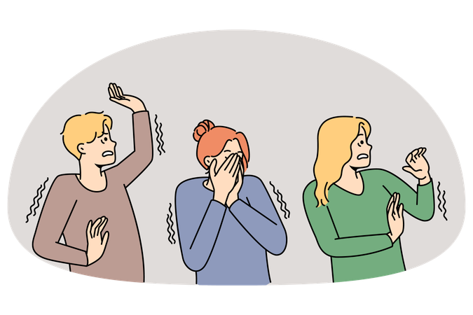 恐怖や不安を感じている多様な人々が不安に苦しんでいる  イラスト
