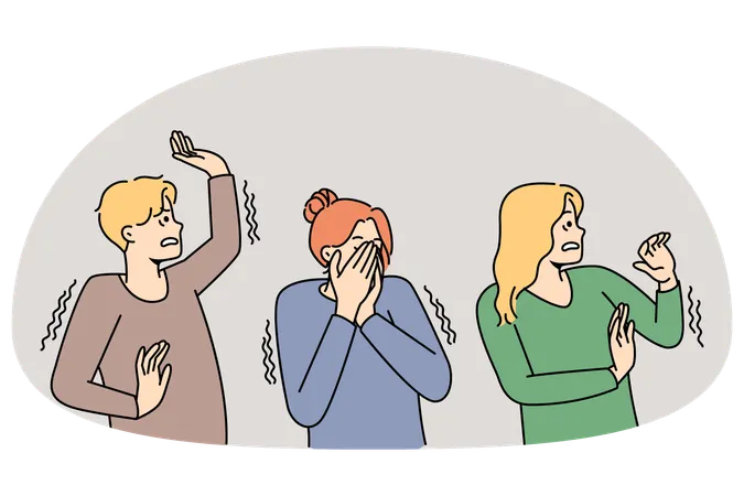 Diverse people feeling frightened and terrified suffer from anxiety  Illustration