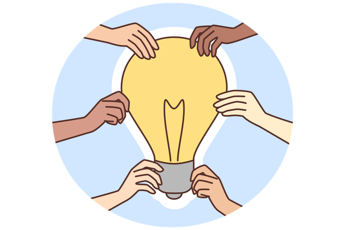 Diverse people hold lightbulb  Illustration