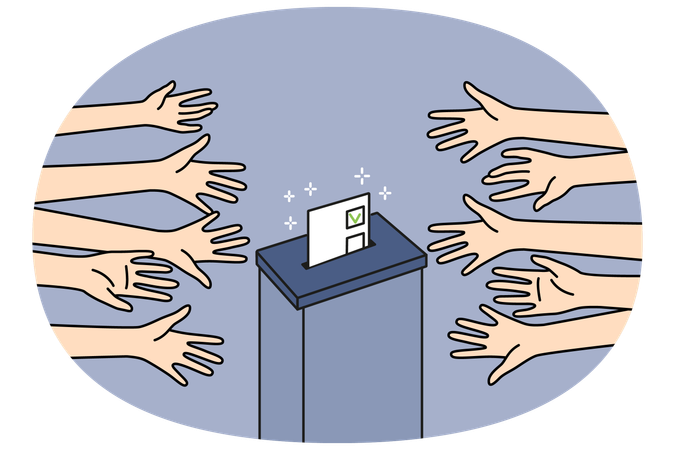 Diverse people near election box  Illustration