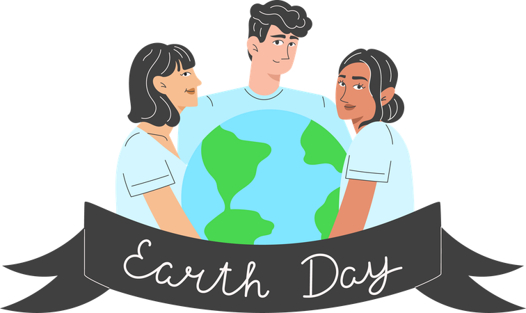 Diverse people of different races and genders embracing Earth  Illustration