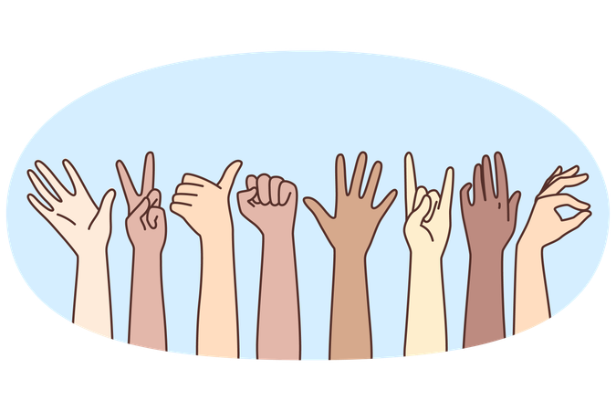 Diverse people show sign language signs  Illustration