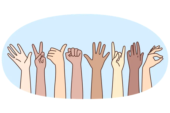 Diverse people show sign language signs  Illustration