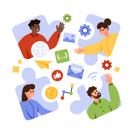 Diverse people solving business puzzle  Illustration